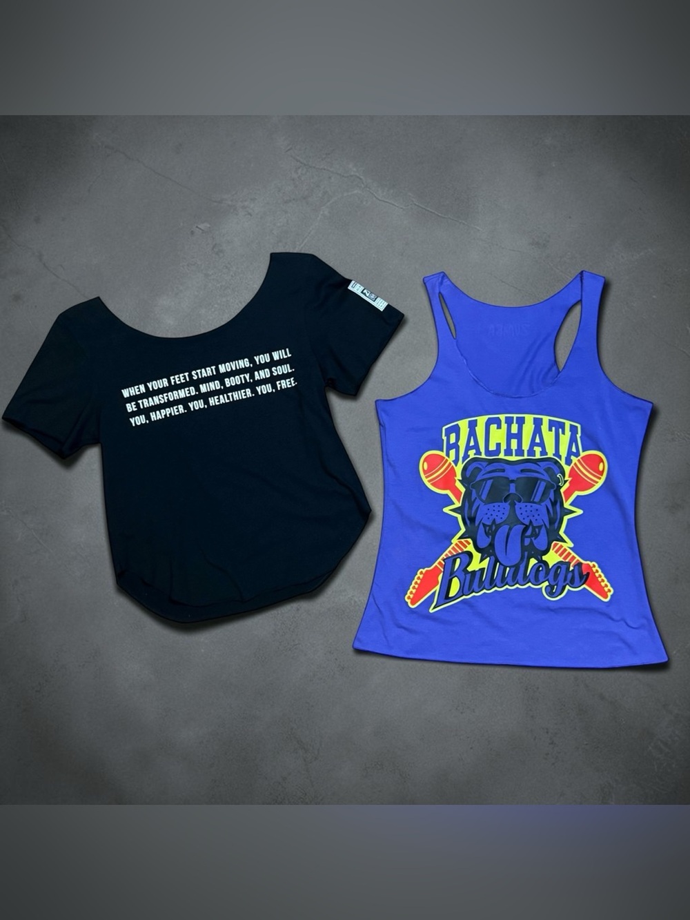 Zumba Fitness 2 Piece Shirt Bundle Black Purple Graphic Tees Womens Sz XS NO TAG